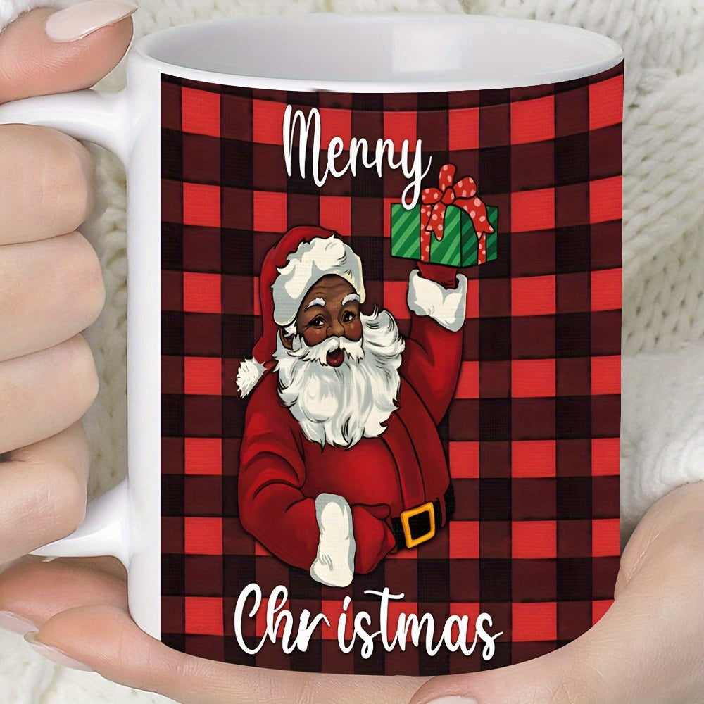 Merry Christmas Ceramic Coffee Mug 11oz - Santa with Gifts Holiday Design, Machine Washable, Reusable, Eco-Friendly Recyclable Material, Ideal for Juice, Milk, Perfect Gift for Family, Friends, Siblings