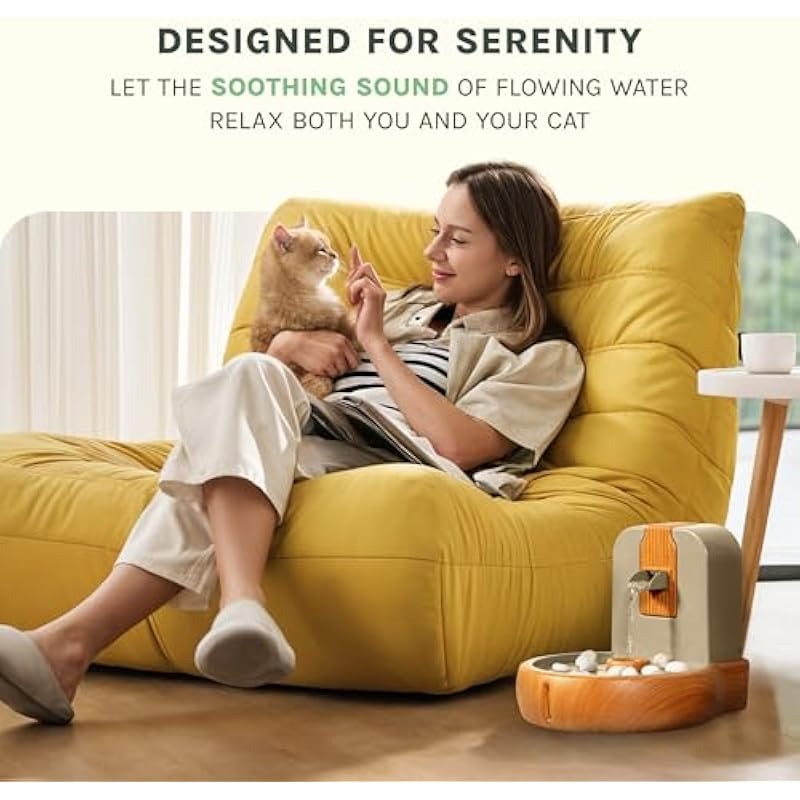 Cat Water Fountain Eco-Friendly Zen Cat Fountain with Feng Shui Design Bioplastic Wheat-Based Material Splash-Free Easy to Clean Premium Filtration Water Fountains for Cats Indoor