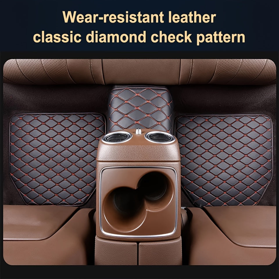 Universal  5pc Waterproof & Stylish Leather Car Floor Mats - Checkered, Fit with Easy Installation for Enhanced Interior Protection