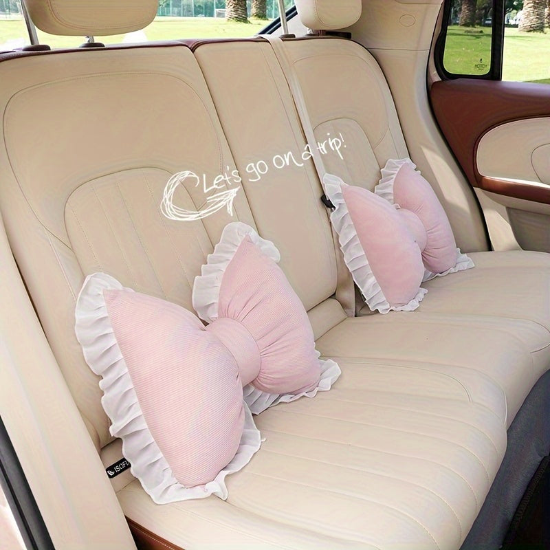 1 Set Creative Butterfly Lace Edge Car Headrest and Lumbar Support Cushion - Breathable Polyester Fiber Neck Pillow and Seat Back Pillow for All Seasons, Comfortable Vehicle Accessories