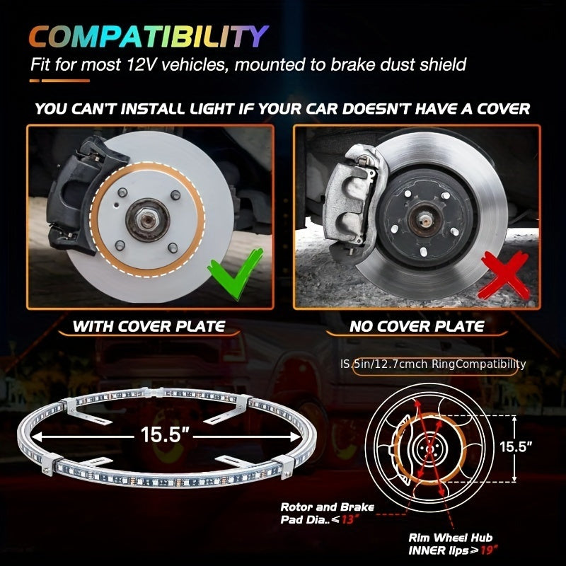Car Environment Lights, 15.5 Inch Wheel Light Kit, Christmas Decoration, Truck Wheel Rock Lights, Can Be Controlled By Remote Control And APP Simultaneously Lock Function, Mobile App Music Rhythm Control LED Lights, Car High