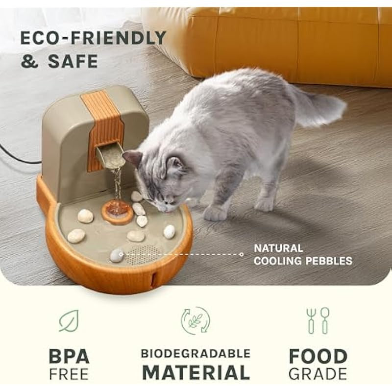 Cat Water Fountain Eco-Friendly Zen Cat Fountain with Feng Shui Design Bioplastic Wheat-Based Material Splash-Free Easy to Clean Premium Filtration Water Fountains for Cats Indoor