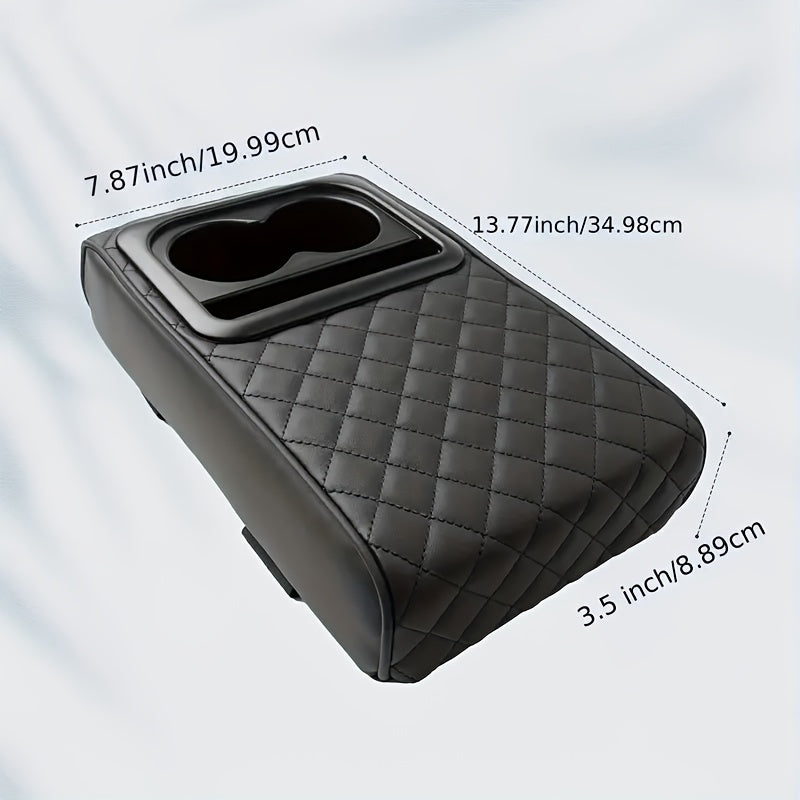 Memory Foam Car Armrest Pillow with Cup & Phone Holder - Luxury Faux Leather Center Console Cushion for Enhanced Comfort, Fits Most Vehicles Car Seat Cushion Car Seat Pillow