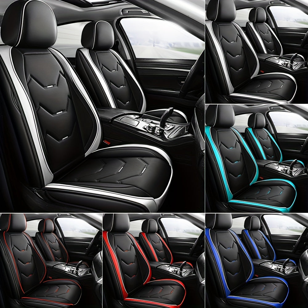 Full Set 5 Seats Car Seat Cover Faux Leather Waterproof Adjustable Rear Bench Pad Fully Wrapped Seat Cushion Protector Universal fit for Most Car Sedan Truck Suv