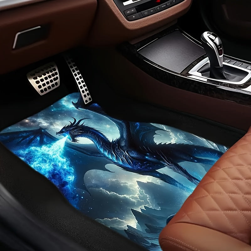 4pcs Cool Dragon Print Design Carpet Car Floor Mats Suitable for Cars, Trucks, SUVs - 4pcs Front and Rear Full Set Universal Car Interior Protection Decoration