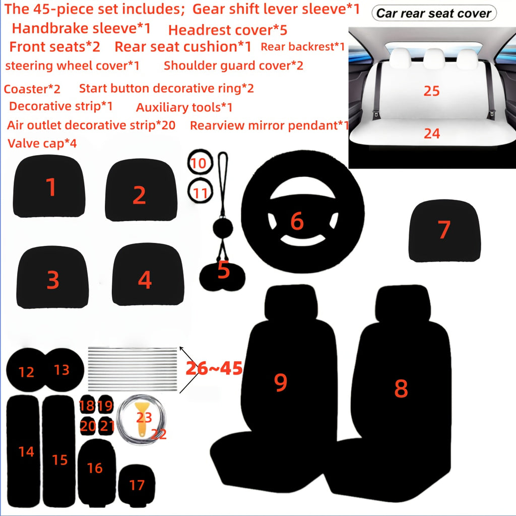 45pcs Car Seat Set Plush Pendant Steering Wheel Universal Car Accessories Interior Set - The Perfect Choice For Fashionable Ladies, christmas gifts