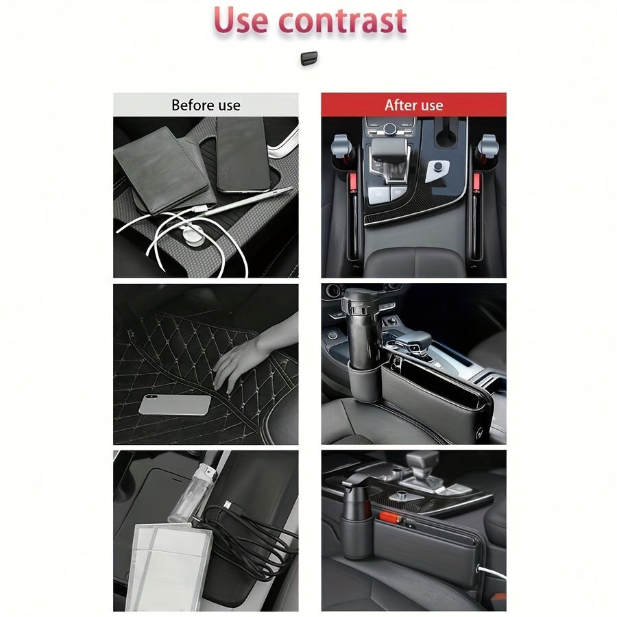 1 count Multifunction Car Seat Gap Storage Bag For Car Seat Gap Filler With Phone Cup Holder PU Leather Car Seat Slot Organizer Box Leak-proof Storage Bags for Phones Glasses Keys Cards