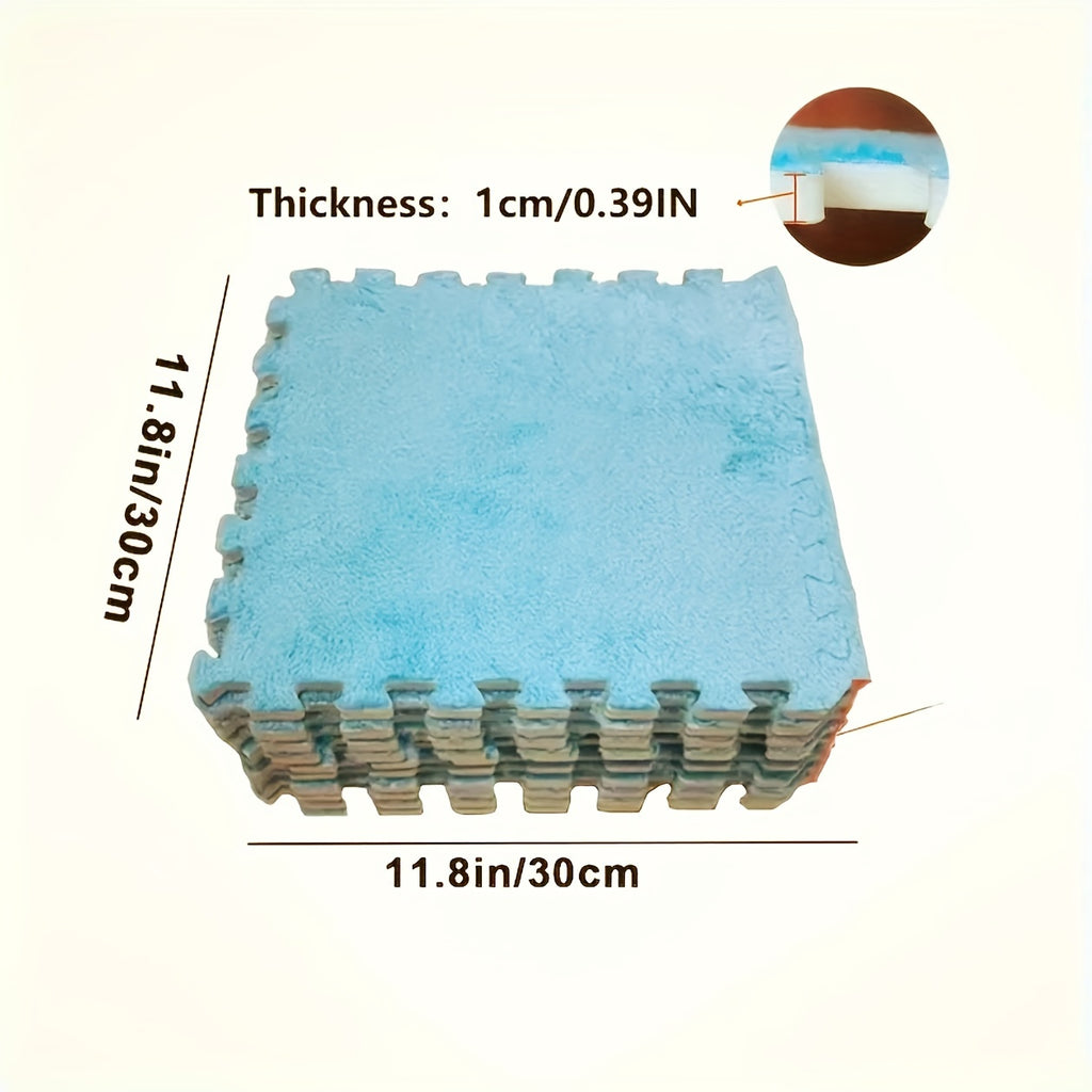 24pcs Soft Blue & Gray Plush Interlocking Floor Mats - Washable EVA & Polyester, Perfect for Living Room, Bedroom, or Game Room Decor