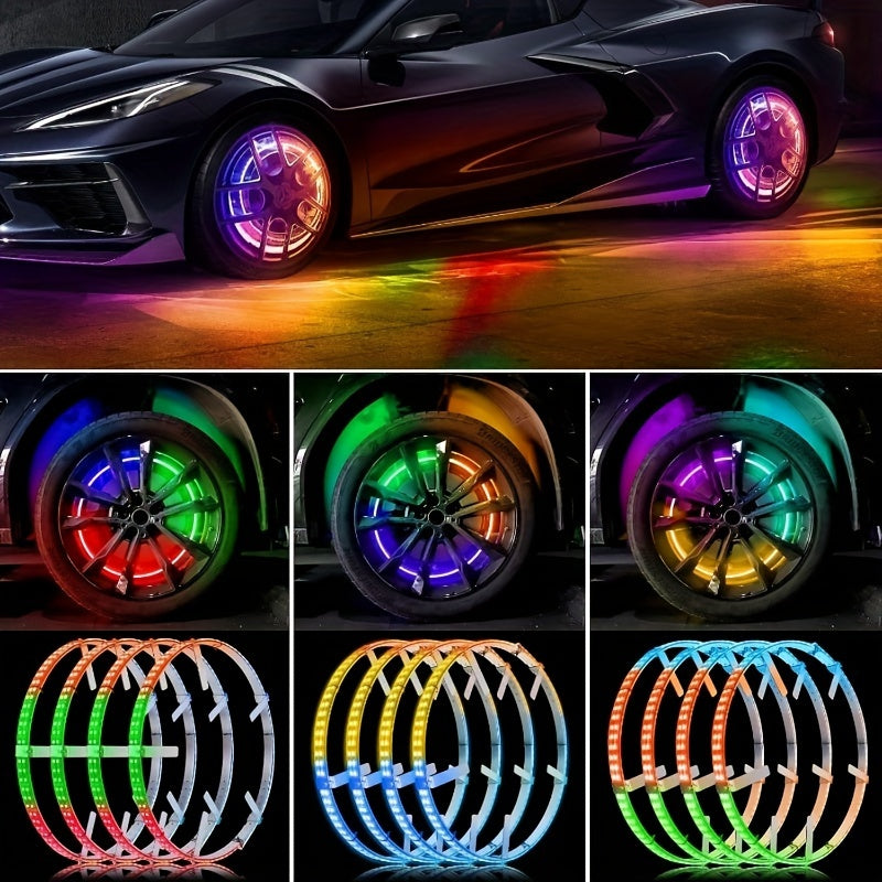 Car Environment Lights, 15.5 Inch Wheel Light Kit, Christmas Decoration, Truck Wheel Rock Lights, Can Be Controlled By Remote Control And APP Simultaneously Lock Function, Mobile App Music Rhythm Control LED Lights, Car High