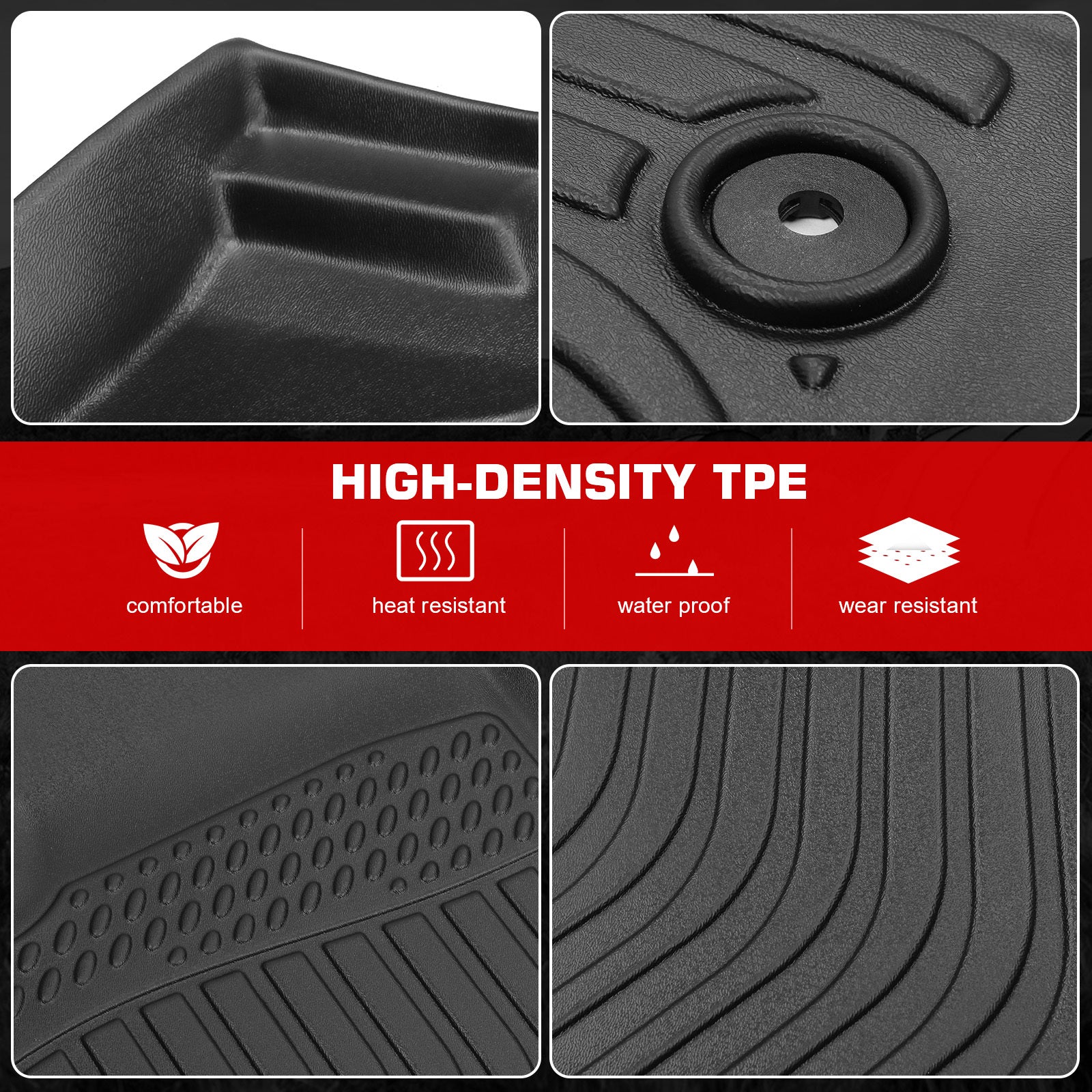 3D TPE Floor Mats, For Honda For HR-V 2016-2022, All Weather Waterproof Anti-Slip Floor Liners, Front & 2nd Row Full Set Car Interior Accessories, Black