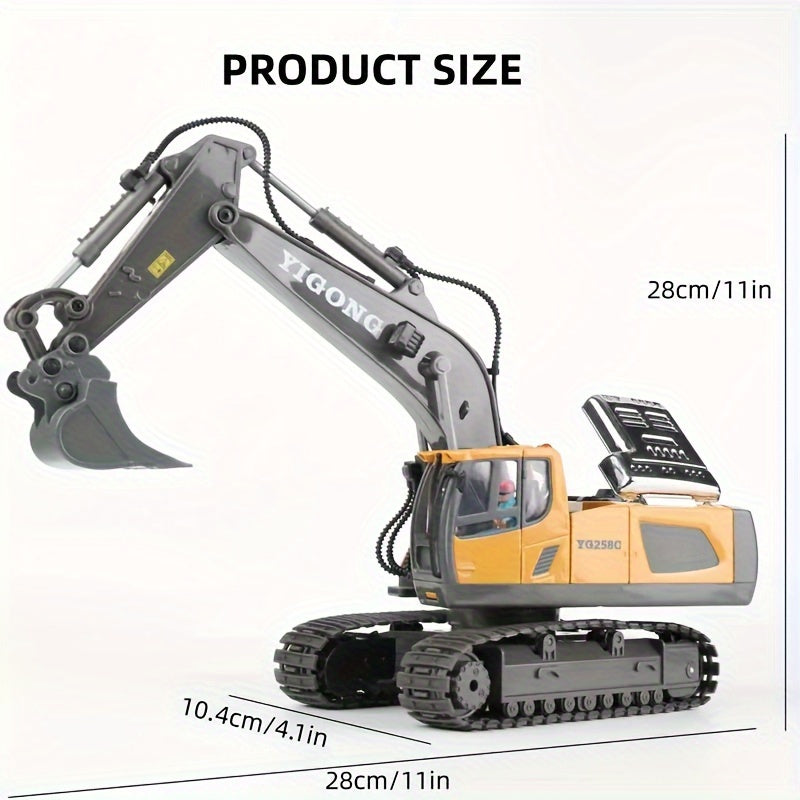 11-Channel Remote Control Alloy Excavator - Construction Vehicle Toy with High-Tech Engineering Design, Plastic Body, and Electronic Functions for Kids - Perfect Holiday Gift for Children