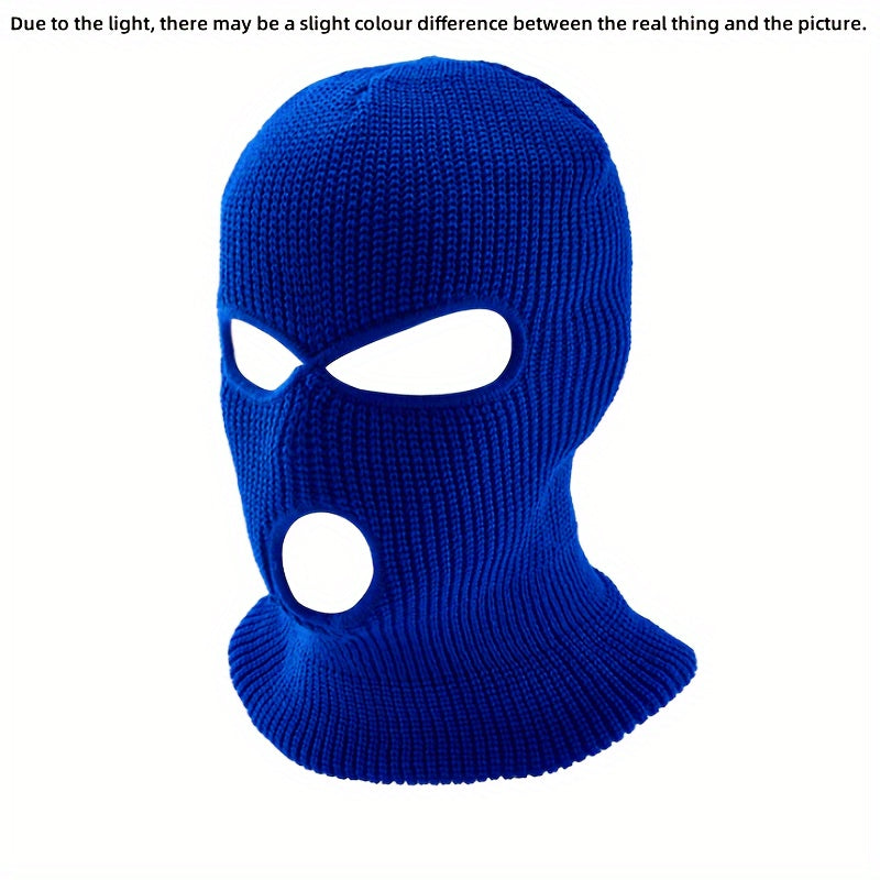 1pc Unisex Acrylic Balaclava Ski Mask, Street Style Knitted Warm Headgear, Medium Stretch Solid Color, Hand Washable, Halloween Horror Spoof Car Decoration, 100% Acrylic