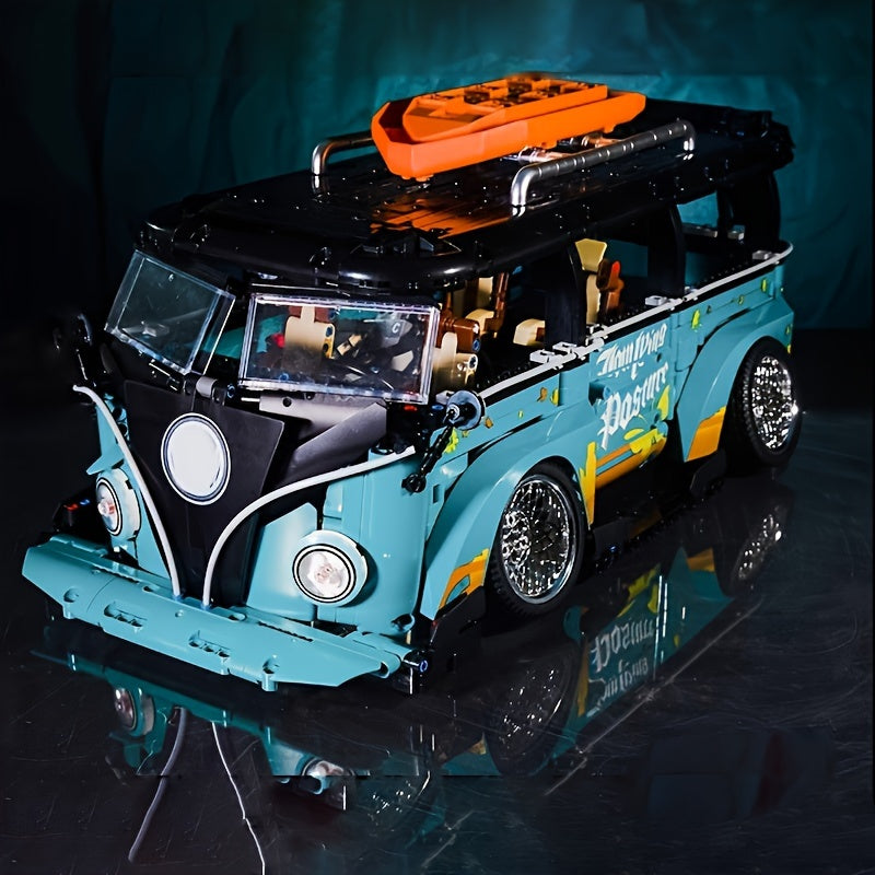 2550pcs 1:10 low lying explosive modified T1 camping vehicle small particle puzzle assembly plug-in block car model high difficulty assembly technology mechanical block toy