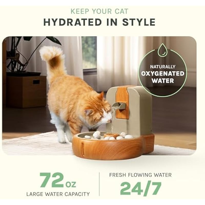 Cat Water Fountain Eco-Friendly Zen Cat Fountain with Feng Shui Design Bioplastic Wheat-Based Material Splash-Free Easy to Clean Premium Filtration Water Fountains for Cats Indoor
