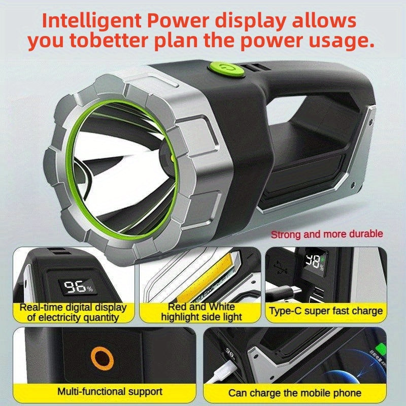 1pc High-Intensity LED Flashlight with Rechargeable 4000mAh Battery, Design, Magnetic Base & COB Side Lamp – Perfect for Camping, Fishing, Hunting, Car Repairs & Emergencies, Camping Essentials | Robust Flashlight Design |