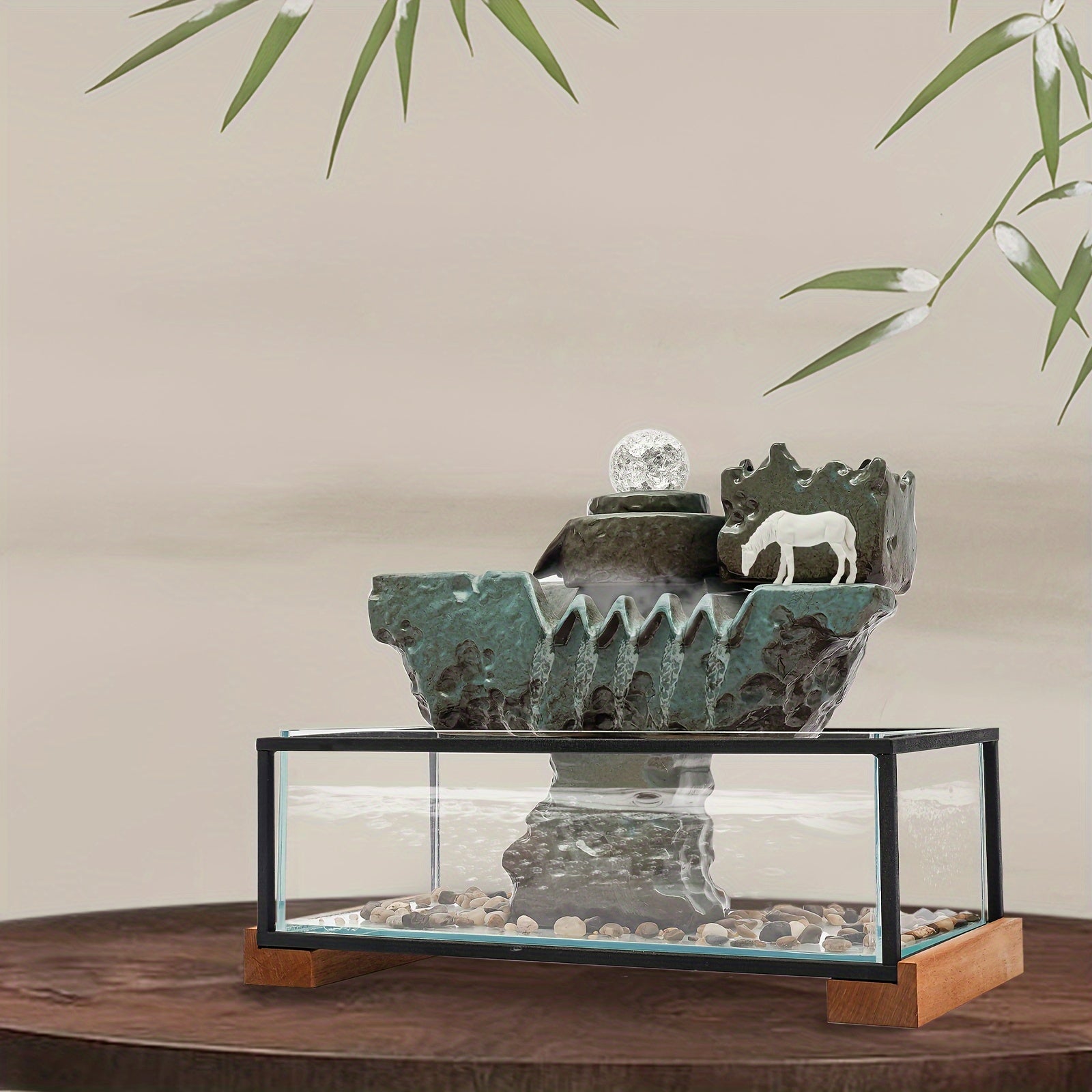 Tabletop Eco Fish Tank Water Fountains Indoor Water Fall Decor With Mist And LED Light