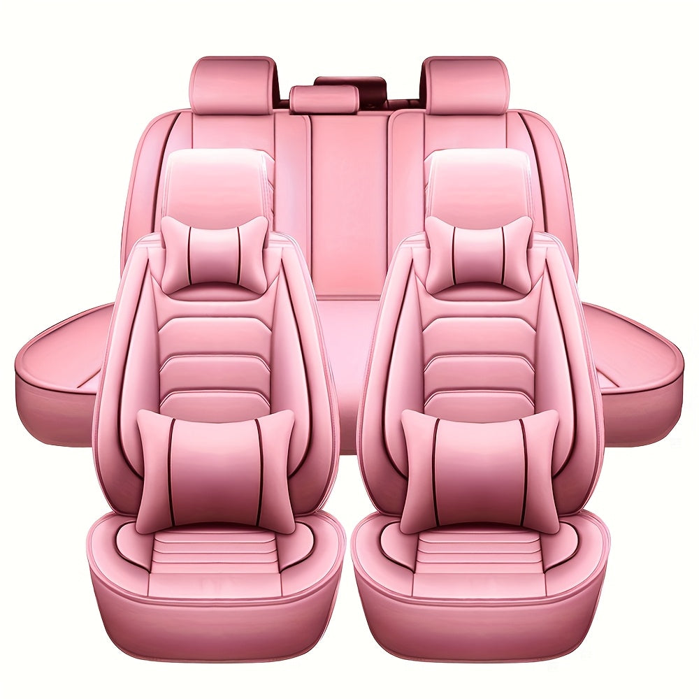 5-Seat Full Set Faux Leather Car Seat Covers - Waterproof All-Weather Protection, Full Surrounded Cushion Protector with Soft Foam Padding, Precise Fit for Cars, Trucks, Sedans & SUVs - Easy Installation, Durable Automotive I