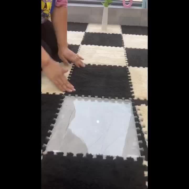 24pcs Soft Blue & Gray Plush Interlocking Floor Mats - Washable EVA & Polyester, Perfect for Living Room, Bedroom, or Game Room Decor