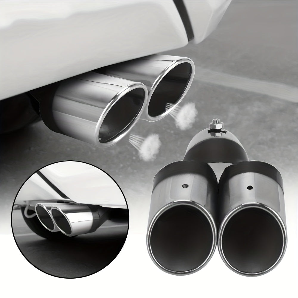 Stainless Steel Curved Double Outlet Chrome Tail Pipe - Universal Car Exhaust Trim Muffler Pipe - Car Decoration Car Styling