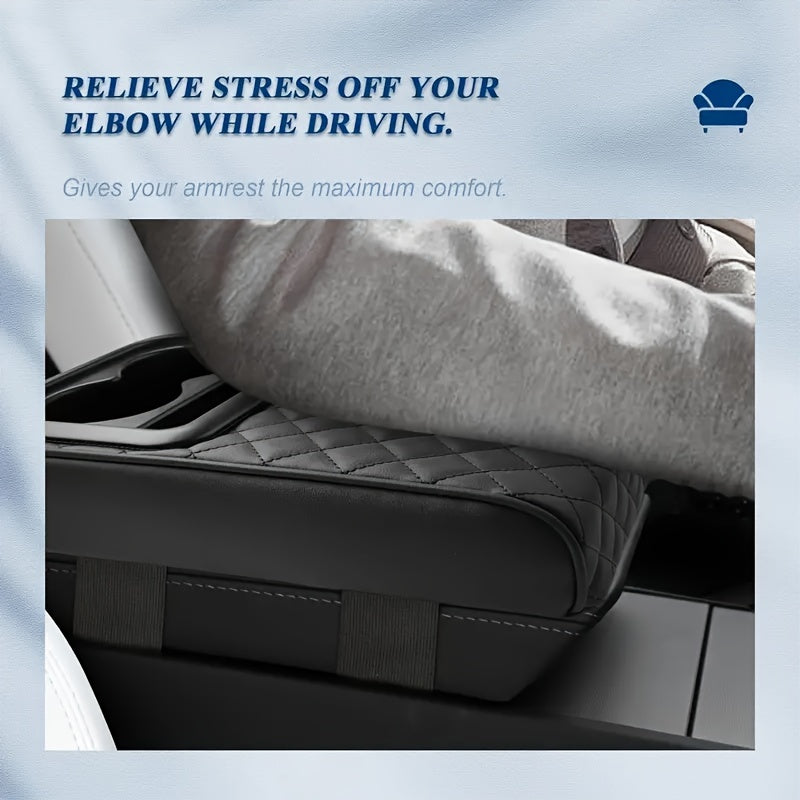 Memory Foam Car Armrest Pillow with Cup & Phone Holder - Luxury Faux Leather Center Console Cushion for Enhanced Comfort, Fits Most Vehicles Car Seat Cushion Car Seat Pillow