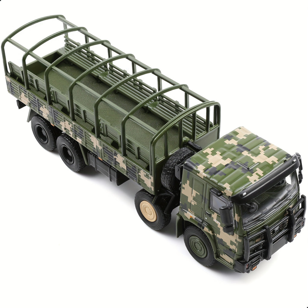 Die-Cast Metal Military Transport Truck Model, 1/64 Scale Realistic Camouflage, Collectible Alloy Army Vehicle, Suitable for Ages 3-6 Years, Ideal for Collectors & Gifting