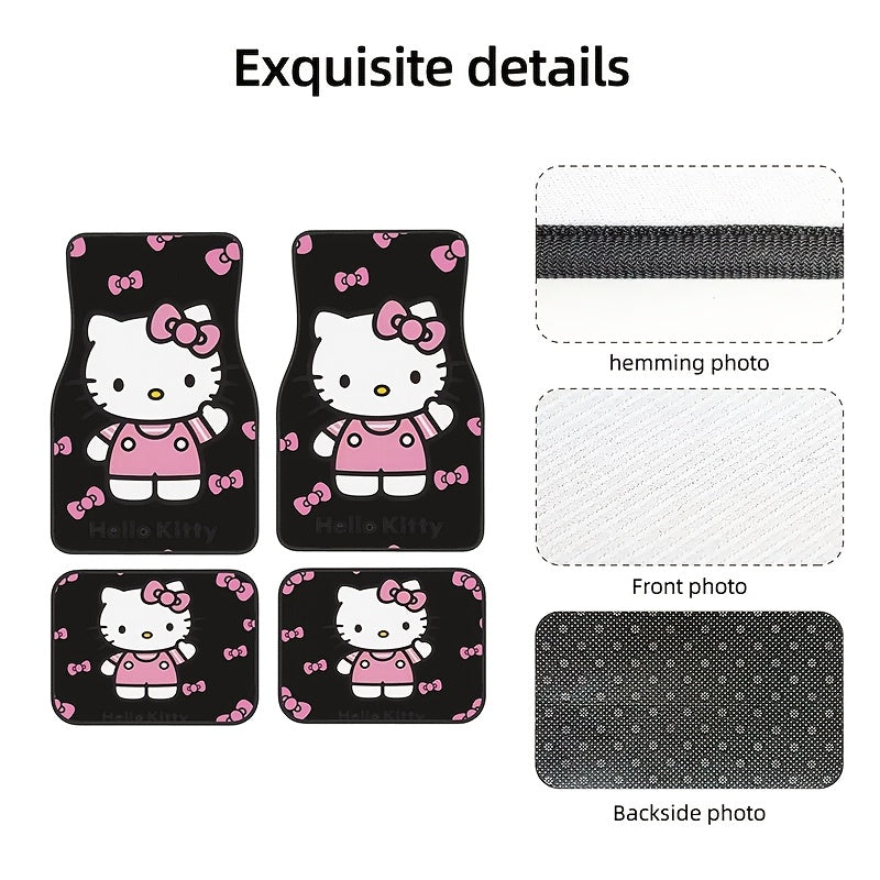 4pcs Sanrio Hello Kitty Car Foot Mats, Universal Fit, Non-Slip Synthetic Rubber, Dirt Resistant, Easy to Clean Vehicle Floor Mats