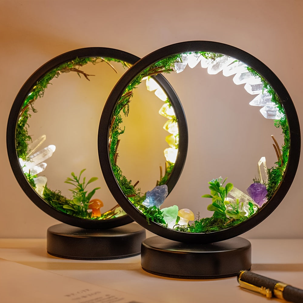 [Natural Crystal Lamp] Natural Crystal Table Lamp - Forest Eco Style Ambient Lamp - Therapeutic Crystal Night Lamp with USB Port and 3 Colours Dimming Patterns for Bedroom Bedside Lamp Office Desk Lamp Home Decor Holiday Gift