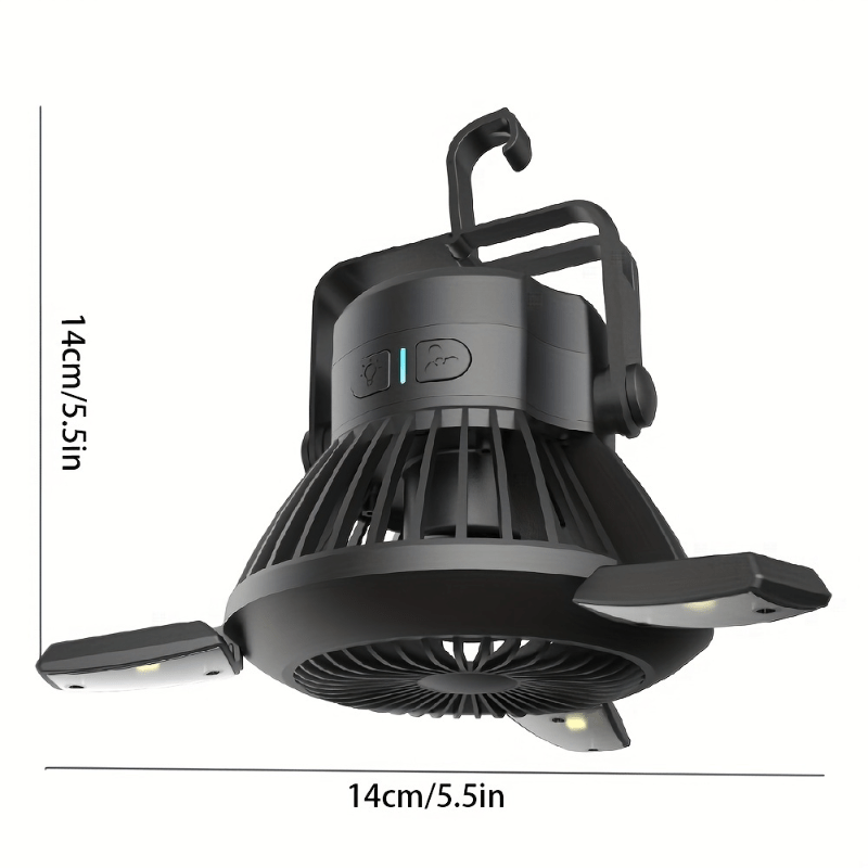 4000mAh Rechargeable Solar Powered Ceiling Fan with LED Lantern - Portable, Touch-Controlled, and Hanging Tent Fan for Indoor and Outdoor Use - Perfect for Home, Office, Tent, and Car with Emergency Outage Backup