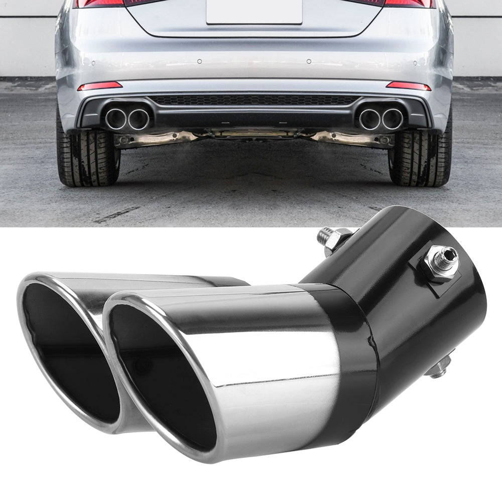 Stainless Steel Curved Double Outlet Chrome Tail Pipe - Universal Car Exhaust Trim Muffler Pipe - Car Decoration Car Styling