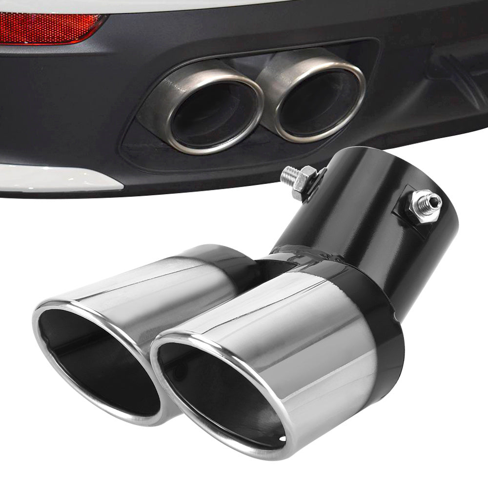Stainless Steel Curved Double Outlet Chrome Tail Pipe - Universal Car Exhaust Trim Muffler Pipe - Car Decoration Car Styling