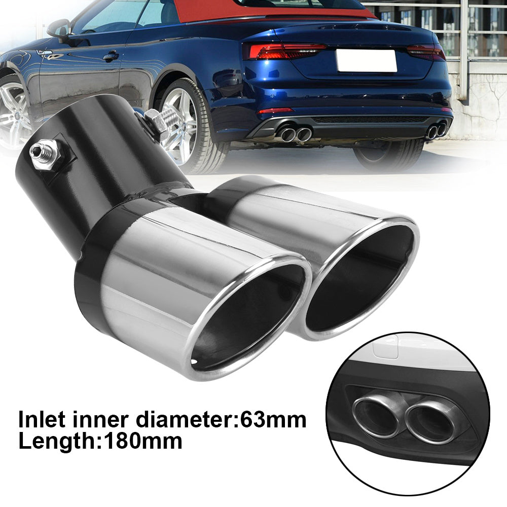Stainless Steel Curved Double Outlet Chrome Tail Pipe - Universal Car Exhaust Trim Muffler Pipe - Car Decoration Car Styling
