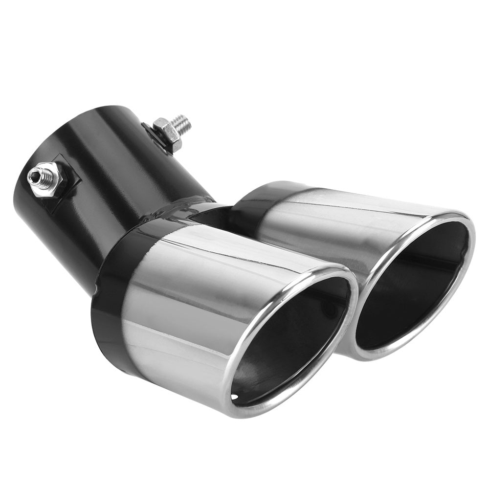 Stainless Steel Curved Double Outlet Chrome Tail Pipe - Universal Car Exhaust Trim Muffler Pipe - Car Decoration Car Styling