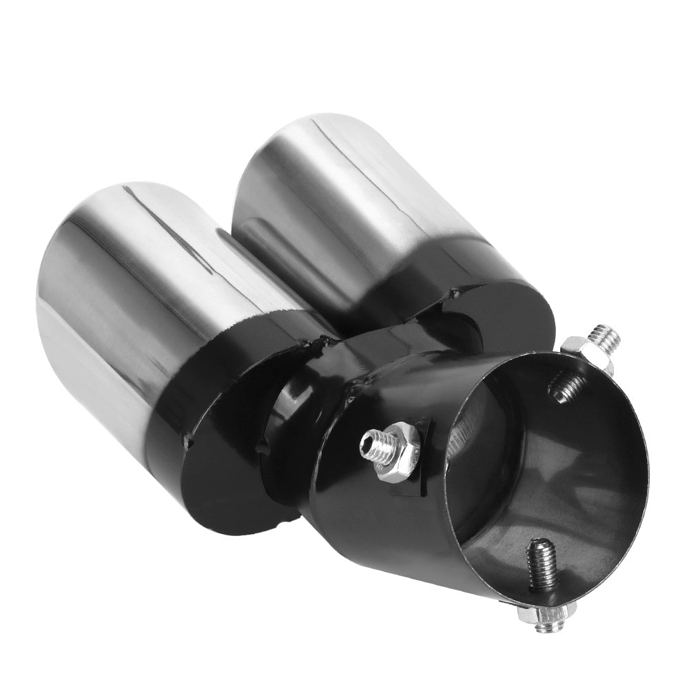 Stainless Steel Curved Double Outlet Chrome Tail Pipe - Universal Car Exhaust Trim Muffler Pipe - Car Decoration Car Styling
