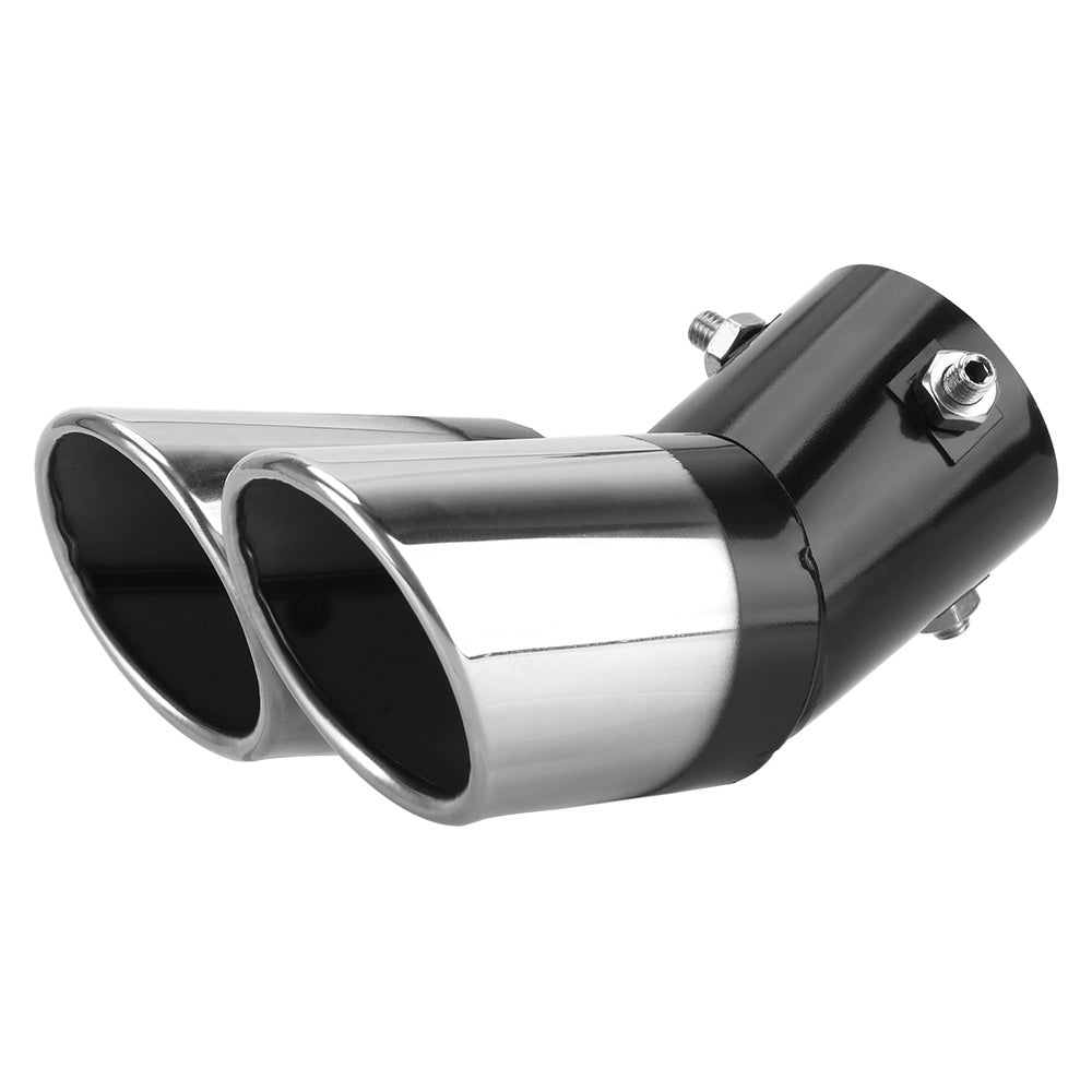 Stainless Steel Curved Double Outlet Chrome Tail Pipe - Universal Car Exhaust Trim Muffler Pipe - Car Decoration Car Styling