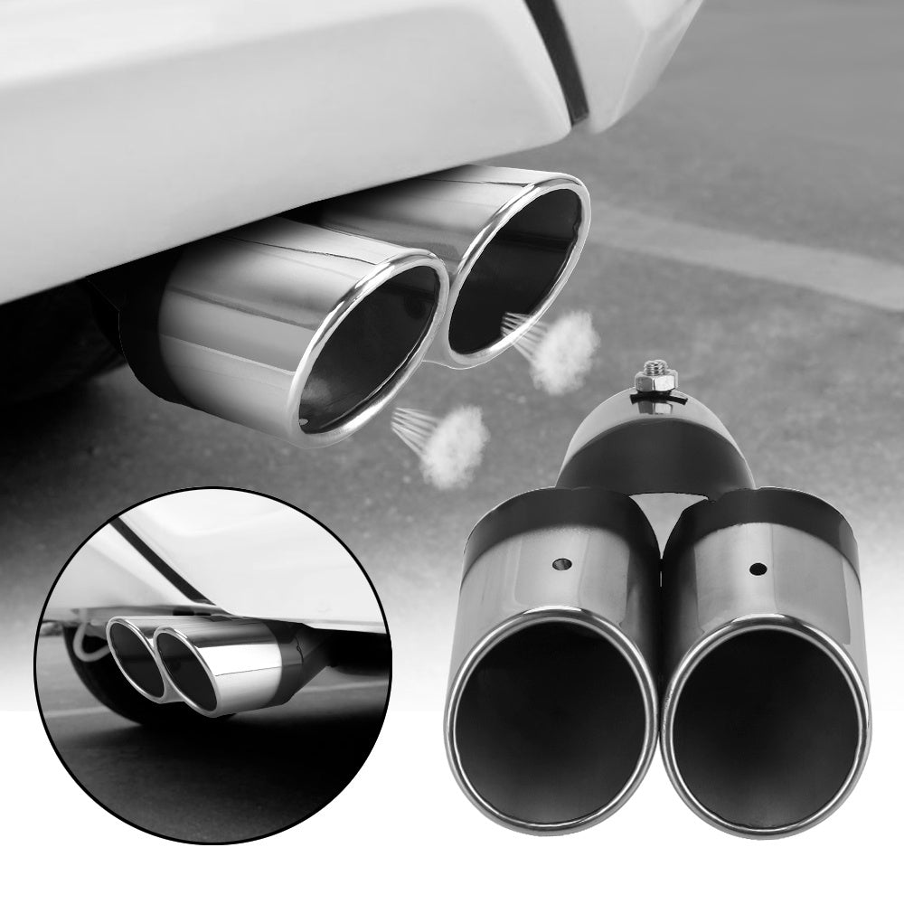 Stainless Steel Curved Double Outlet Chrome Tail Pipe - Universal Car Exhaust Trim Muffler Pipe - Car Decoration Car Styling