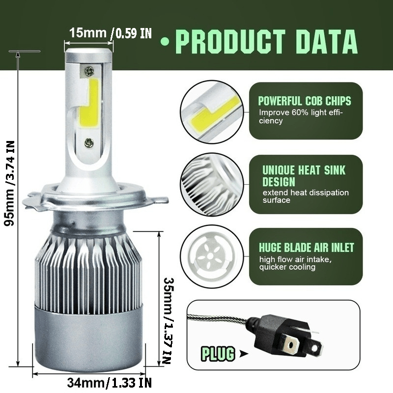 Upgrade Your Car with 2pcs C6 LED Headlights - H7, H4, 9005, 9006, H8, H9, H11 - 6000K & 8000K Fog Lamp