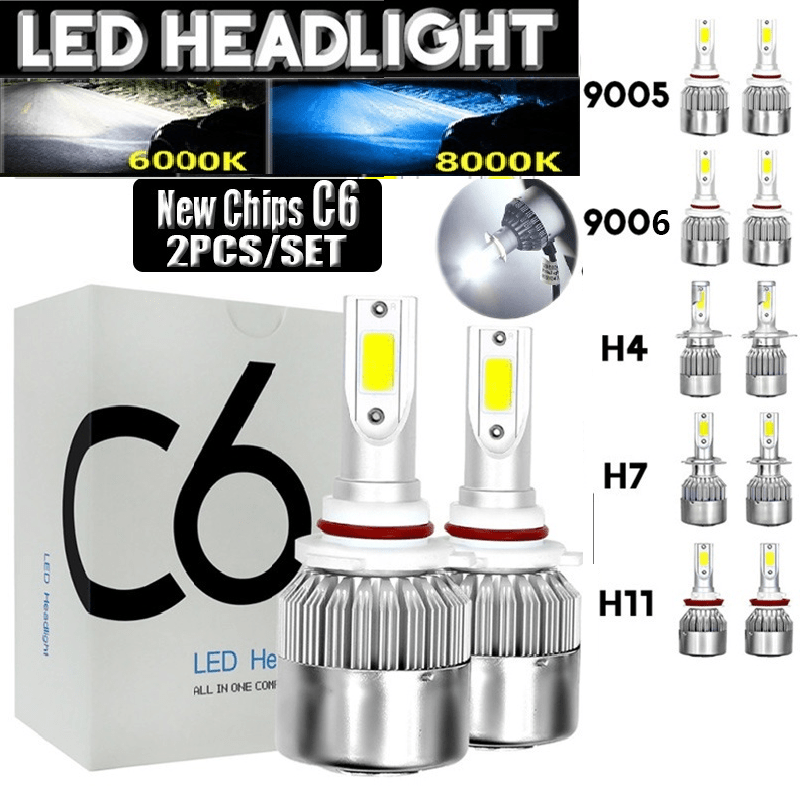 Upgrade Your Car with 2pcs C6 LED Headlights - H7, H4, 9005, 9006, H8, H9, H11 - 6000K & 8000K Fog Lamp