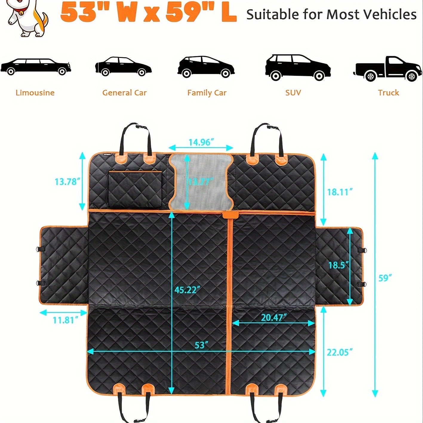 6-in-1 Dog Car Seat Cover for Back Seat, 60/40 Split 100% Waterproof Dog Hammock for Car, Trucks Suvs-Scratchproof Nonslip Back Seat Protector for Dog