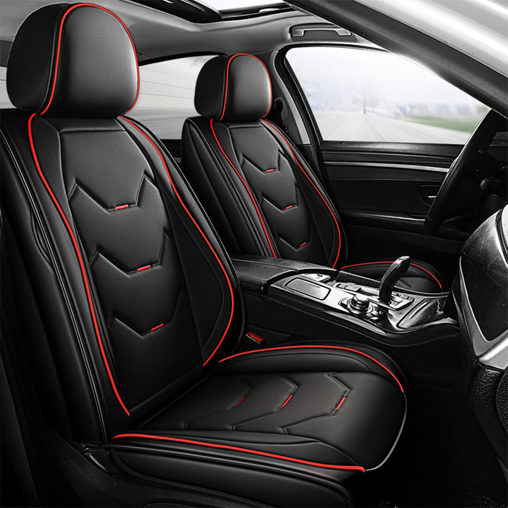 Full Set 5 Seats Car Seat Cover Faux Leather Waterproof Adjustable Rear Bench Pad Fully Wrapped Seat Cushion Protector Universal fit for Most Car Sedan Truck Suv