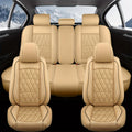5-Seat Beige Luxury PU Leather Car Seat Cover Set - Waterproof, Adjustable Fit, 360° Protection - Universal for Sedans, Trucks, SUVs