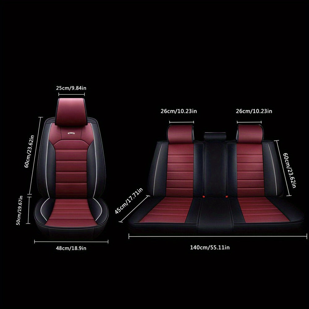 Universal Car Seat Cover Full Set Luxury Faux Leather Fashion Sport Design Waterproof 10mm High Elasticity Foam Adjustable Rear Bench Pad All-in-One Fit For Cars Trucks Suvs