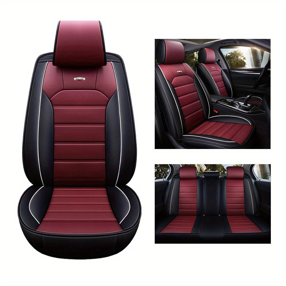 Universal Car Seat Cover Full Set Luxury Faux Leather Fashion Sport Design Waterproof 10mm High Elasticity Foam Adjustable Rear Bench Pad All-in-One Fit For Cars Trucks Suvs