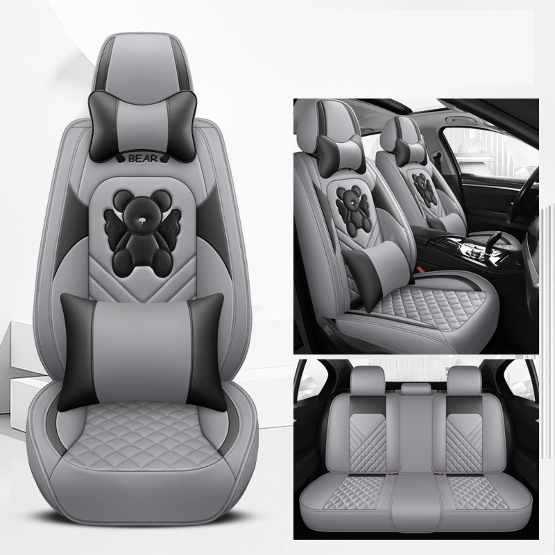 Universal Fit PU Leather Car Seat Covers Set, Cartoon Design, Full Wrap, Non-Washable for Vehicle, All-Season, No Filler - 5 Seats Deluxe Edition