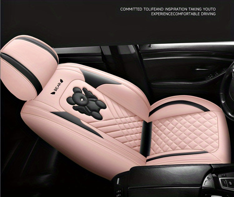 Universal Fit PU Leather Car Seat Covers Set, Cartoon Design, Full Wrap, Non-Washable for Vehicle, All-Season, No Filler - 5 Seats Deluxe Edition