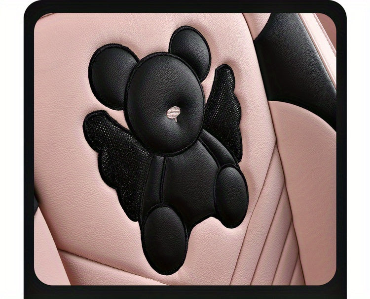 Universal Fit PU Leather Car Seat Covers Set, Cartoon Design, Full Wrap, Non-Washable for Vehicle, All-Season, No Filler - 5 Seats Deluxe Edition