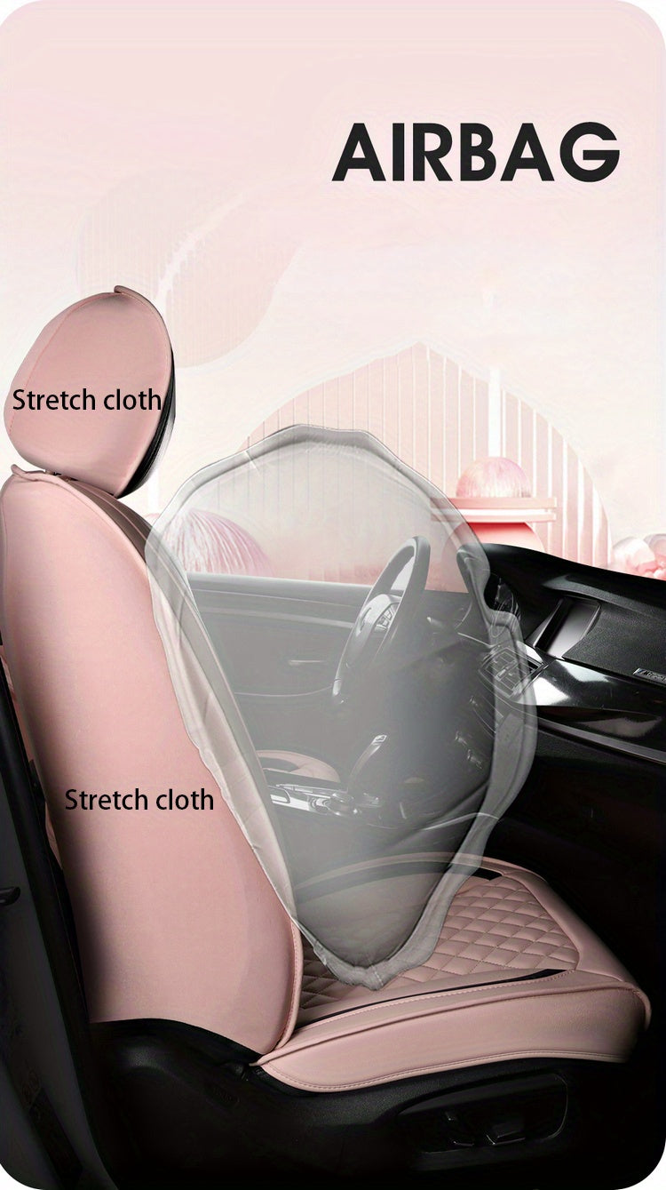 Universal Fit PU Leather Car Seat Covers Set, Cartoon Design, Full Wrap, Non-Washable for Vehicle, All-Season, No Filler - 5 Seats Deluxe Edition