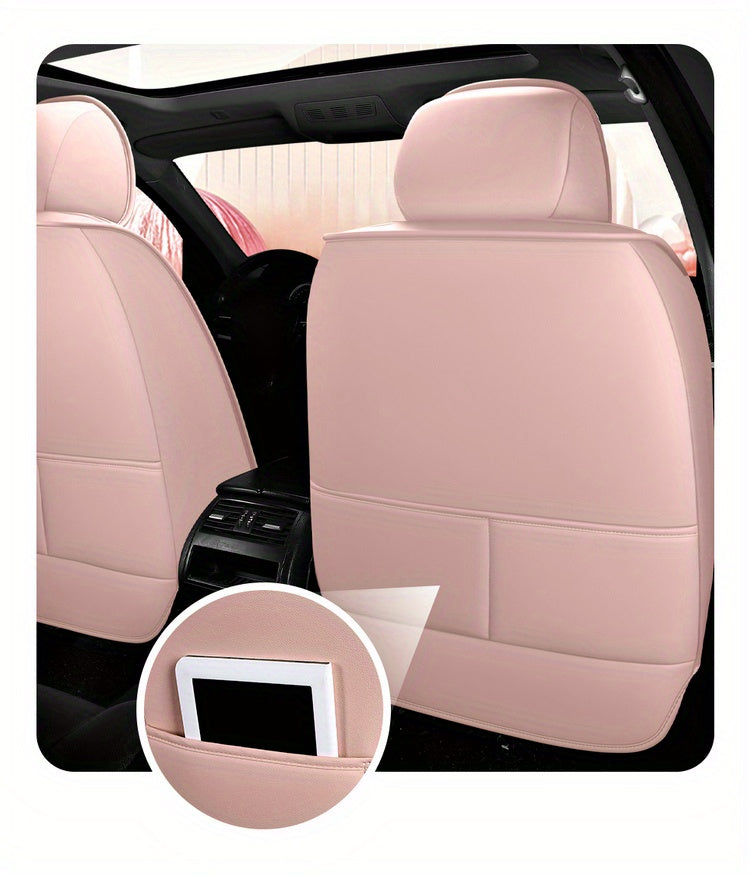 Universal Fit PU Leather Car Seat Covers Set, Cartoon Design, Full Wrap, Non-Washable for Vehicle, All-Season, No Filler - 5 Seats Deluxe Edition