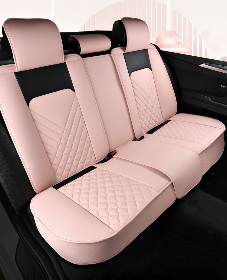 Universal Fit PU Leather Car Seat Covers Set, Cartoon Design, Full Wrap, Non-Washable for Vehicle, All-Season, No Filler - 5 Seats Deluxe Edition