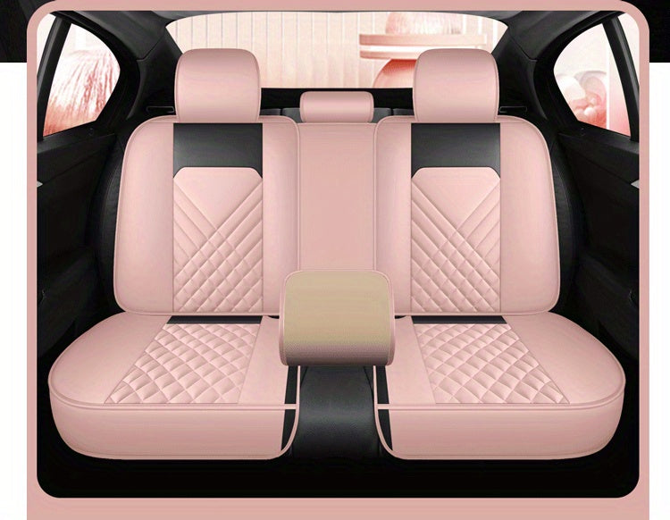 Universal Fit PU Leather Car Seat Covers Set, Cartoon Design, Full Wrap, Non-Washable for Vehicle, All-Season, No Filler - 5 Seats Deluxe Edition