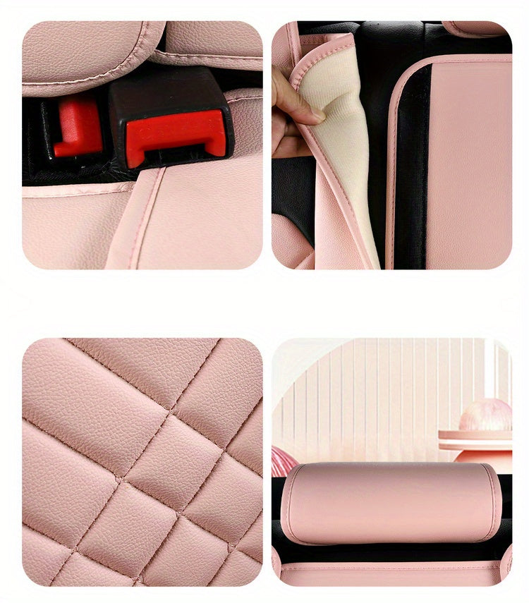 Universal Fit PU Leather Car Seat Covers Set, Cartoon Design, Full Wrap, Non-Washable for Vehicle, All-Season, No Filler - 5 Seats Deluxe Edition